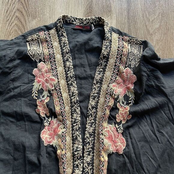 Johnny Was Workshop Flower Print Kimono Cardigan Size XS Runs Big C45619-1L Blue - Picture 5 of 12